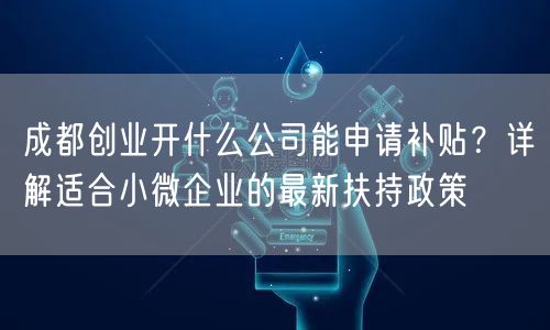 成都创业开什么公司能申请补贴？详解适合小微企业的最新扶持政策