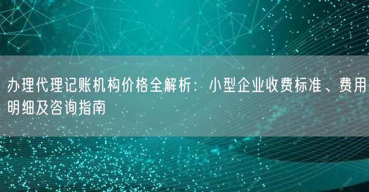 办理代理记账机构价格全解析：小型企业收费标准、费用明细及咨询指南