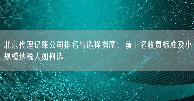 北京代理记账公司排名与选择指南：前十名收费标准及小规模纳税人如何选