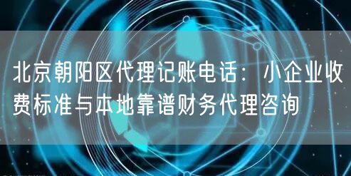 北京朝阳区代理记账电话:小企业收费标准与本地靠谱财务代理咨询 北京朝阳区代理记账电话:小企业收费标准与本地靠谱财务代理咨询